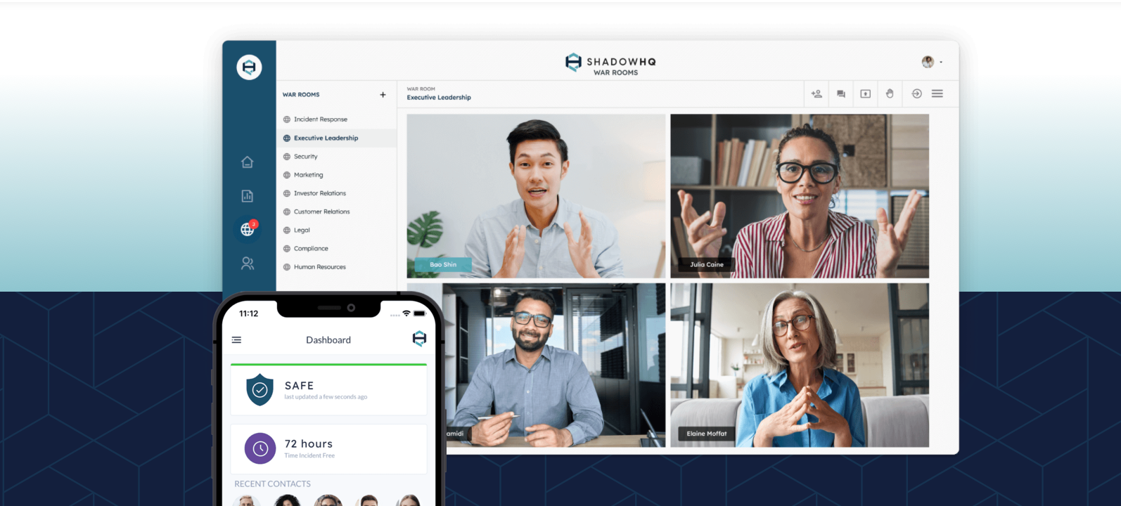 ShadowHQ War Rooms platform and mobile app for cyber incident preparedness, crisis management, and secure team coordination
